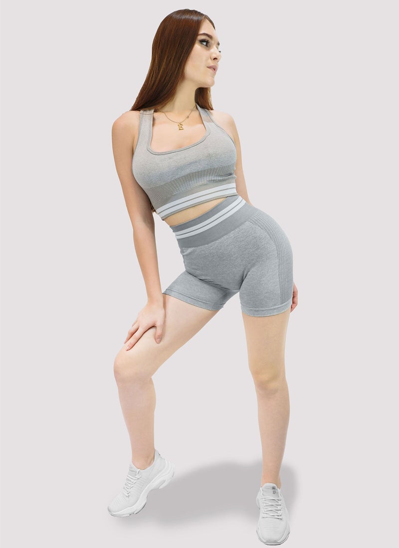 KIDWALA ACTIVE Kidwala 2 Pieces Core Set - High Waisted Shorts with Sports Round neck Bra Shoulder Strap Workout Gym Yoga Sleeveless Outfit for Women (Small, Grey) - Image 5