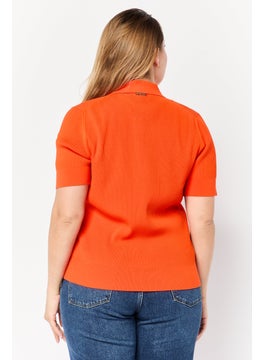Michael Kors Women Regular Fit Short Sleeve Rib Knit Polo Shirts, Optic Orange  - Image 4