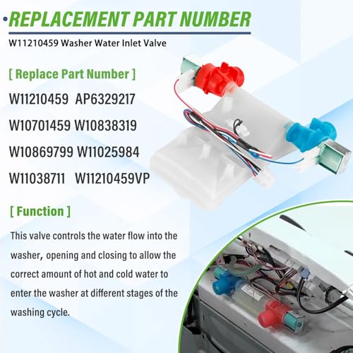 Semzohc W11210459 WTW5000DW1 WTW4816FW2 Washer Washing Water Inlet Valve Fit for Whirl-pool May-tag Ken-more ama-na, cro-sley Replaces AP6329217, W10701459, W10838319, W10869799, W11025984, W11038711 - Image 4