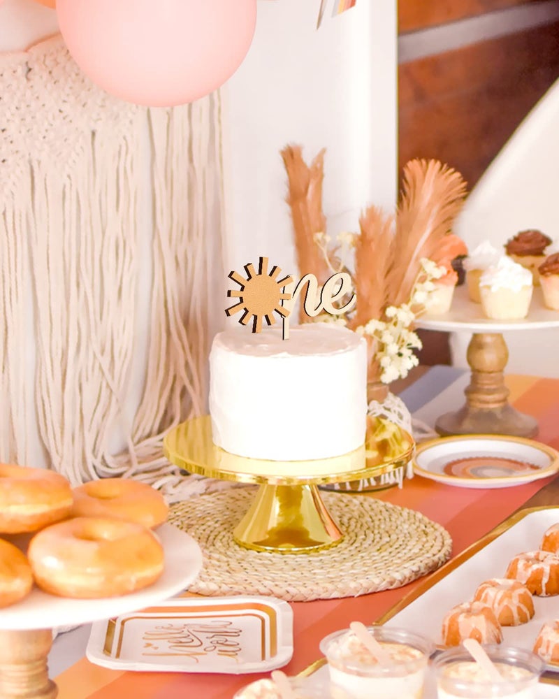 Huray Rayho Sun One Cake Topper 1st Birthday Cake Decoration  6.4'' x 7'' One Year Old Wooden Sun Cake Topper First Trip Around the Sun You Are My Sunshine Cake Smash Photo Booth Props B-day Bar Party Supplies - Image 5