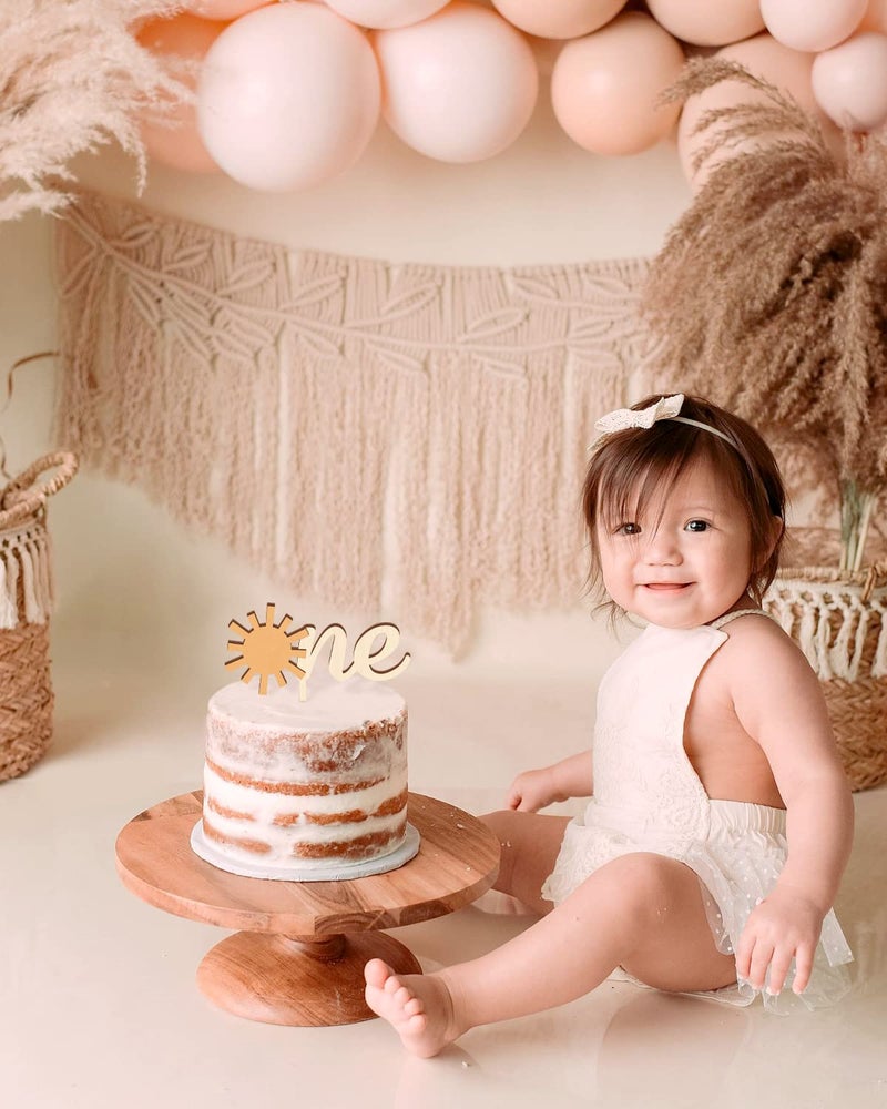 Huray Rayho Sun One Cake Topper 1st Birthday Cake Decoration  6.4'' x 7'' One Year Old Wooden Sun Cake Topper First Trip Around the Sun You Are My Sunshine Cake Smash Photo Booth Props B-day Bar Party Supplies - Image 2