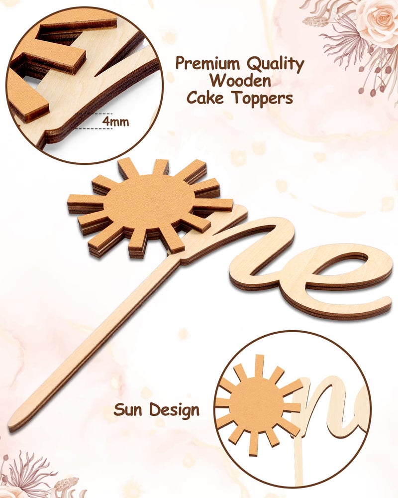 Huray Rayho Sun One Cake Topper 1st Birthday Cake Decoration  6.4'' x 7'' One Year Old Wooden Sun Cake Topper First Trip Around the Sun You Are My Sunshine Cake Smash Photo Booth Props B-day Bar Party Supplies - Image 4