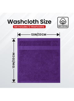 Infinitee Xclusives Infinitee Xclusives [12 Pack] Premium Purple Wash Cloths and Face Towels, 13 x 13 Inches (33 x 33cm) 100% Cotton, Soft and Absorbent Washcloths Set - Perfect for Bathroom, Gym, and Spa  - Image 2