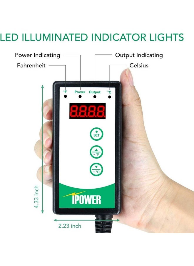 آي باور وحدة تحكم رقمية في درجة الحرارة من iPower لحوض الزواحف وتربية الدواجن وتخمير البذور وإنباتها، 40-108 درجة فهرنهايت، 8.3 أمبير، 1000 وات  - Image 2