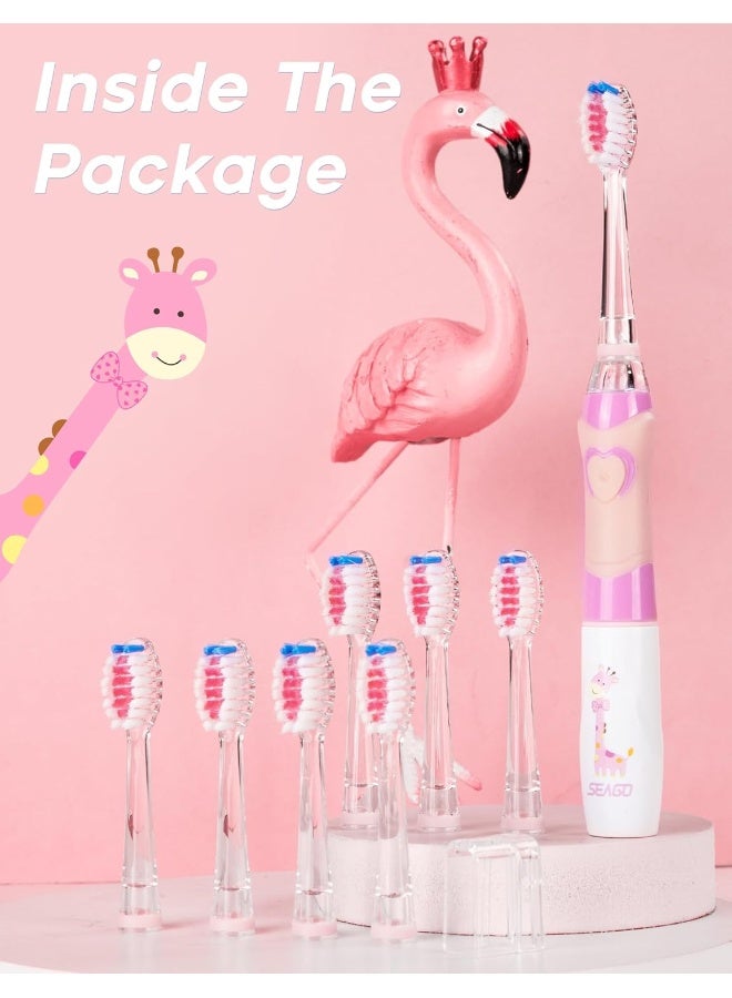 SEAGO Kids Electric Toothbrush with 2 Mins Brushing Timer and 8 Replacement Brush HeadsRainbow LED Light Makes Brushing Fun Battery Powered Toothbrush for Boys Girls 368 Years OldPink - Image 5