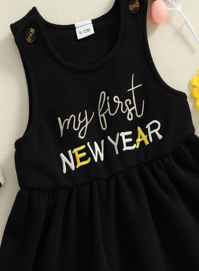 Socutebabe My First New Year Baby Girl Outfit Newborn Romper And Warm Overalls Skirt Toddler Dress Outfits Clothes (My First New Year Black, 6-12 Months) - Image 5