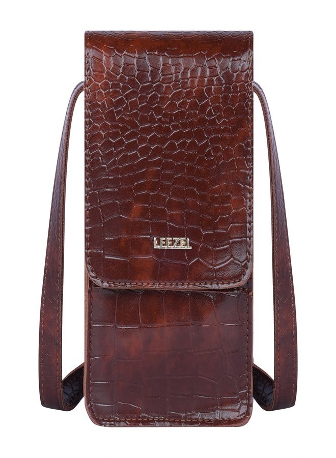 LEEZEL Women's Girls Wallet Sling Bag for Mobile Cell Phone Holder (Brown) - Image 1