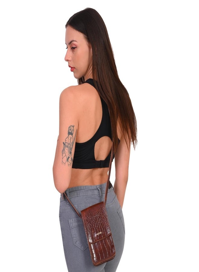 LEEZEL Women's Girls Wallet Sling Bag for Mobile Cell Phone Holder (Brown) - Image 4