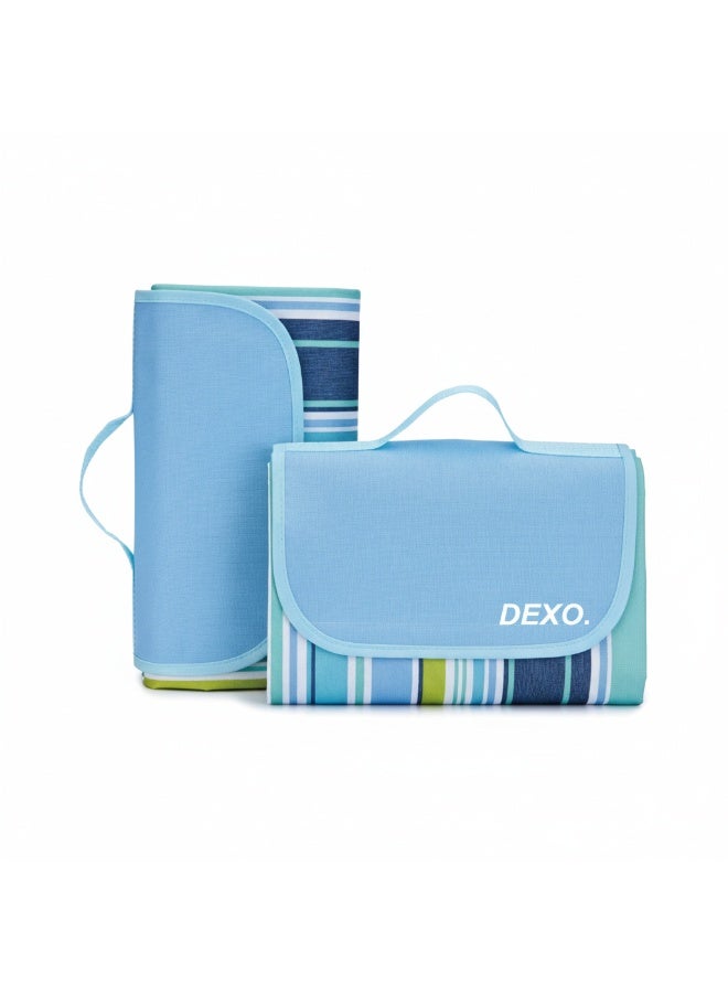 DEXO حصيرة نزهة خارجية مقاومة للماء وقابلة للطي – كبيرة 145x180 سم، مخططة أزرق – مقاومة للرمل والتمزق، بطانية شاطئ، حصيرة تخييم محمولة لـ 4-6 أشخاص، عائلة، سفر، مهرجانات، للاستخدام المنزلي - Image 2