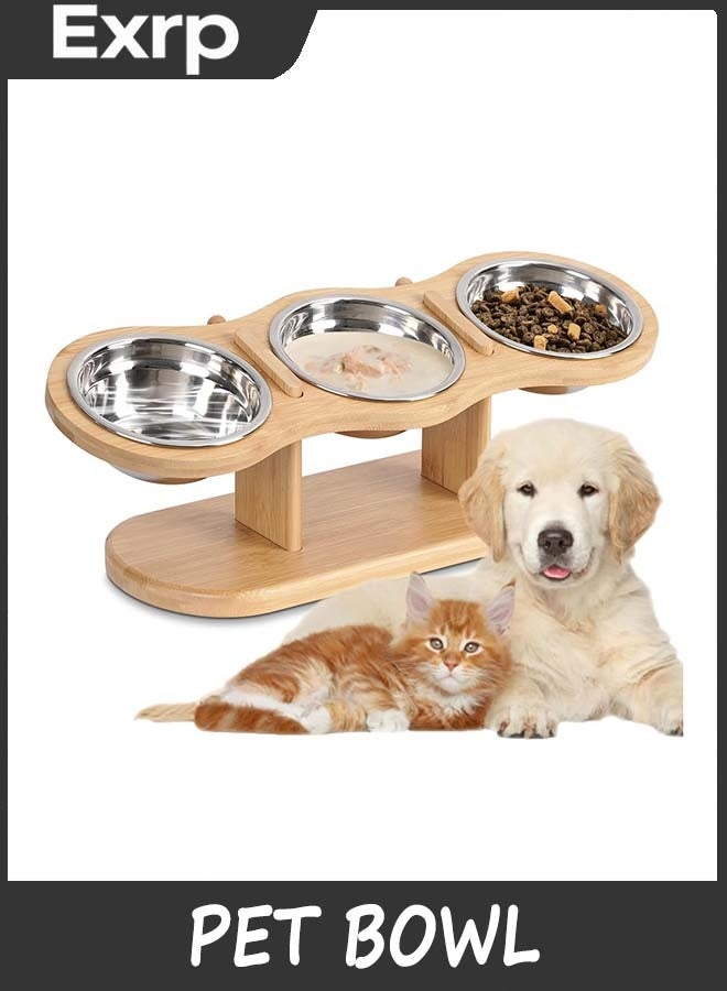 Exrp Elevated Cat Bowls Raised Cat Food Bowls, 15° Tilted Height Adjustable Pet Bowl For Cats And Dogs, Raised Dog Bowl Stand Feeder Adjustable Dog Cat Food Water Bowls Stand with 3 Stainless Steel Bowls - Image 1
