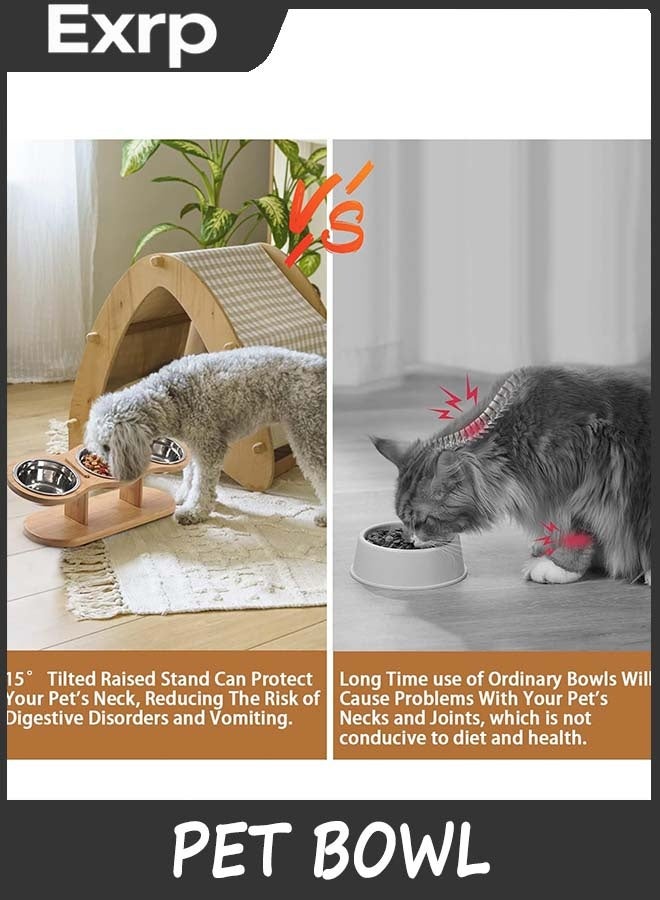 Exrp Elevated Cat Bowls Raised Cat Food Bowls, 15° Tilted Height Adjustable Pet Bowl For Cats And Dogs, Raised Dog Bowl Stand Feeder Adjustable Dog Cat Food Water Bowls Stand with 3 Stainless Steel Bowls - Image 3
