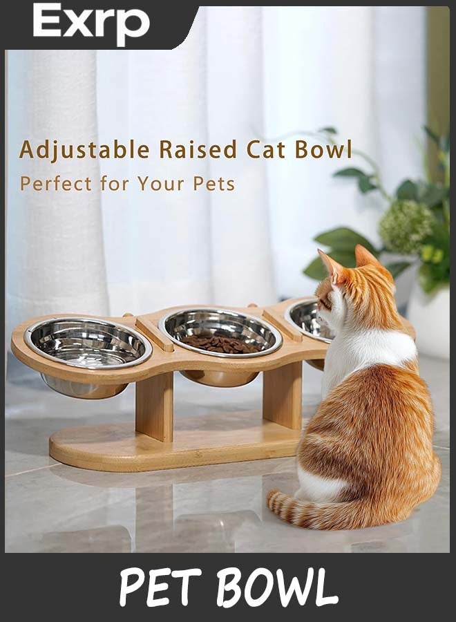 Exrp Elevated Cat Bowls Raised Cat Food Bowls, 15° Tilted Height Adjustable Pet Bowl For Cats And Dogs, Raised Dog Bowl Stand Feeder Adjustable Dog Cat Food Water Bowls Stand with 3 Stainless Steel Bowls - Image 2