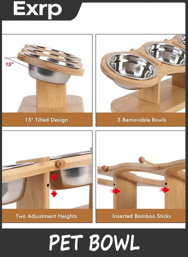 Exrp Elevated Cat Bowls Raised Cat Food Bowls, 15° Tilted Height Adjustable Pet Bowl For Cats And Dogs, Raised Dog Bowl Stand Feeder Adjustable Dog Cat Food Water Bowls Stand with 3 Stainless Steel Bowls - Image 4