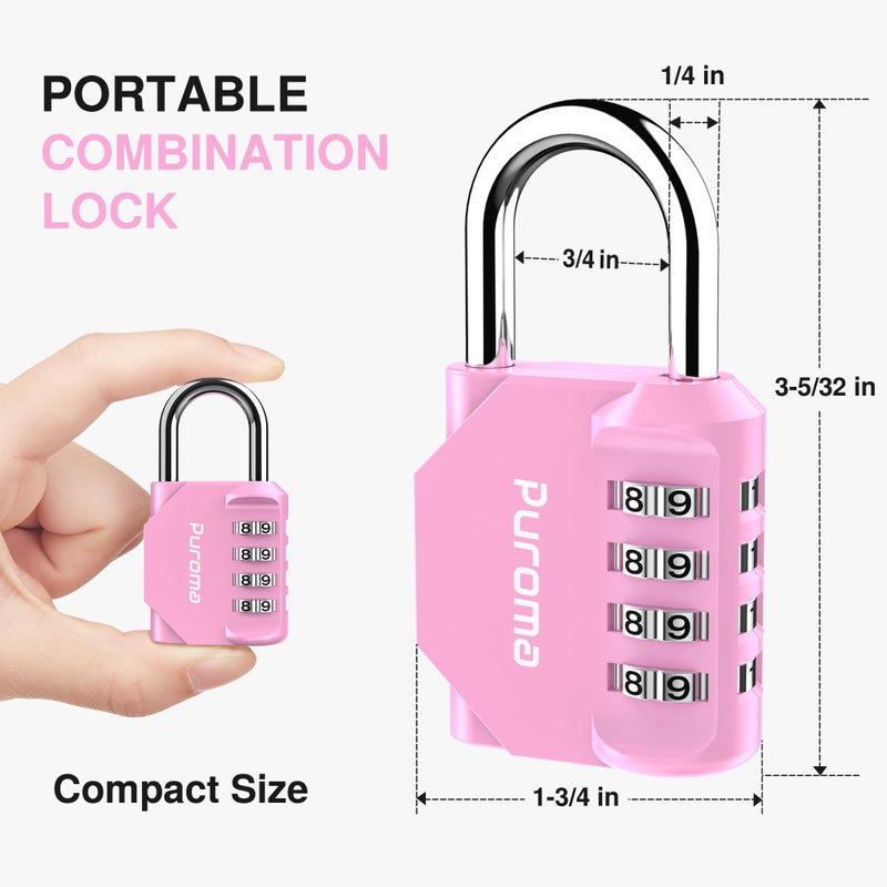 Puroma 2 Pack Combination Lock for Locker 4 Digit Outdoor Waterproof Padlock for School, Gym, Sports, Fence, Toolbox, Gate, Case, Outdoor, Hasp Storage (Pink) - Image 5