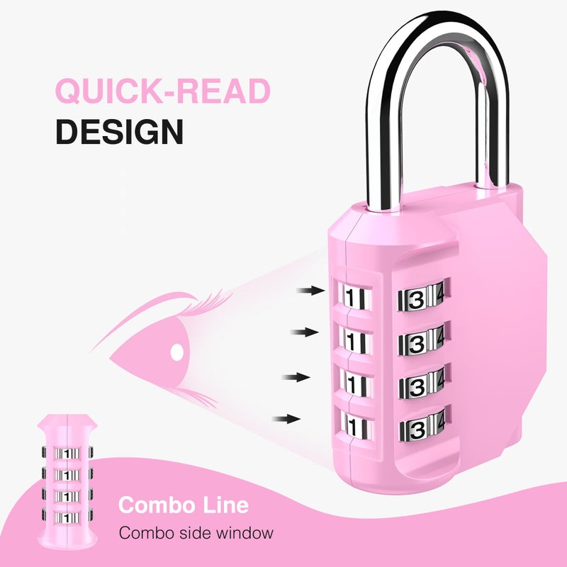 Puroma 2 Pack Combination Lock for Locker 4 Digit Outdoor Waterproof Padlock for School, Gym, Sports, Fence, Toolbox, Gate, Case, Outdoor, Hasp Storage (Pink) - Image 3