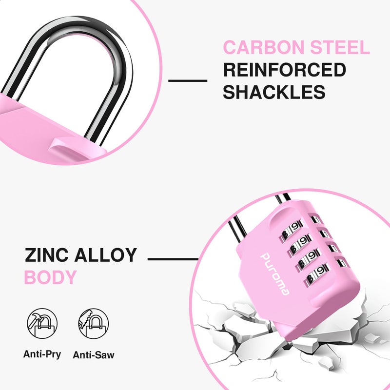 Puroma 2 Pack Combination Lock for Locker 4 Digit Outdoor Waterproof Padlock for School, Gym, Sports, Fence, Toolbox, Gate, Case, Outdoor, Hasp Storage (Pink) - Image 4