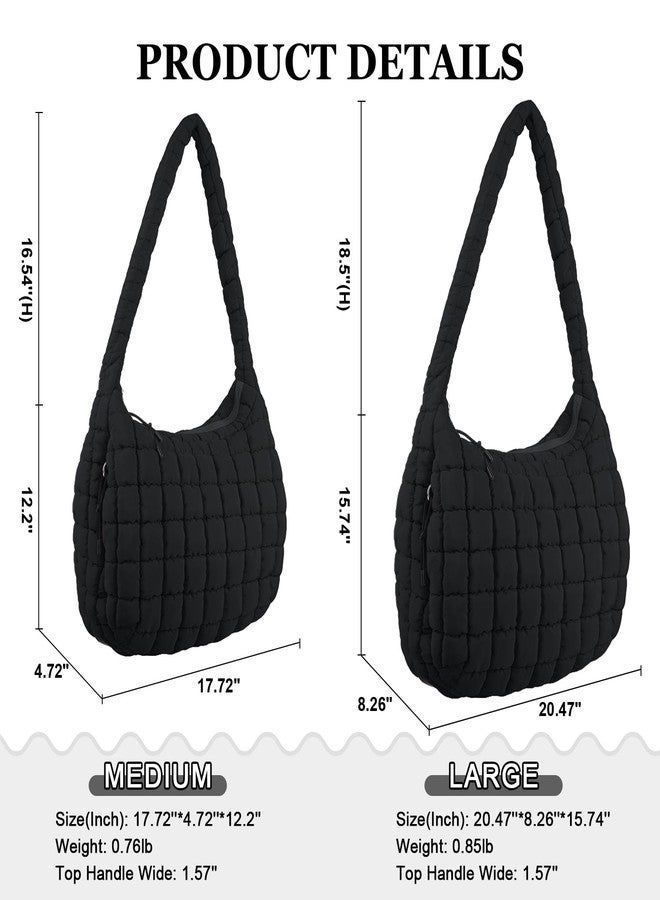Iqimott حقيبة كتف مبطنة مزودة بسحاب، حقيبة سفر نسائية من النايلون، حقيبة هوبو كبيرة الحجم مزودة بمقبض علوي (أسود) - Image 2