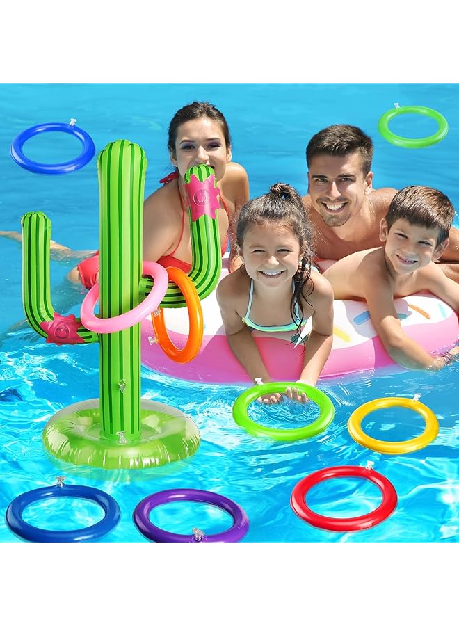 KASTWAVE Pool Toys Ring Toss Inflatable Cactus Pool Games Toys With 16 Rings Floating Swimming Pool Ring For Multiplayer Water Pool Games Boys Girls Adults Family Summer Pool Beach (2 Sets) - Image 3
