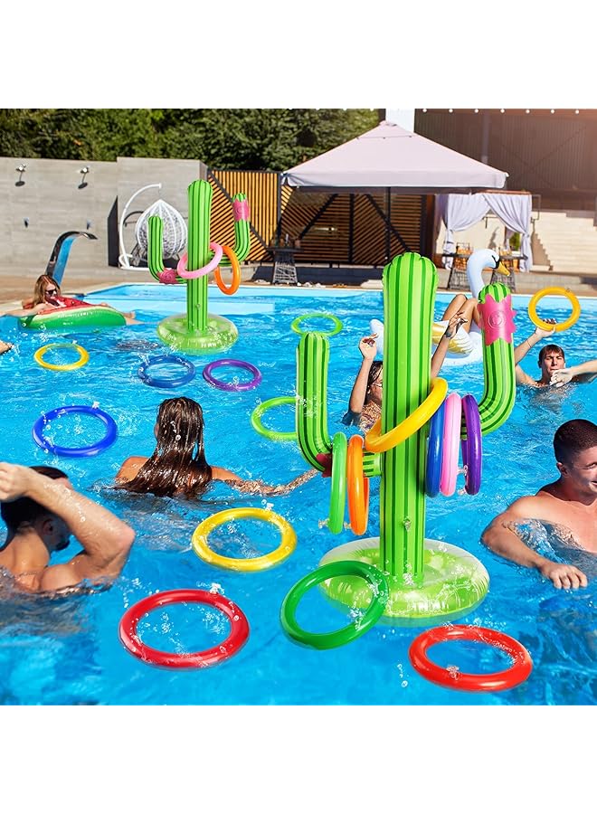 KASTWAVE Pool Toys Ring Toss Inflatable Cactus Pool Games Toys With 16 Rings Floating Swimming Pool Ring For Multiplayer Water Pool Games Boys Girls Adults Family Summer Pool Beach (2 Sets) - Image 4