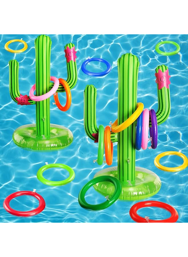 KASTWAVE Pool Toys Ring Toss Inflatable Cactus Pool Games Toys With 16 Rings Floating Swimming Pool Ring For Multiplayer Water Pool Games Boys Girls Adults Family Summer Pool Beach (2 Sets) - Image 5