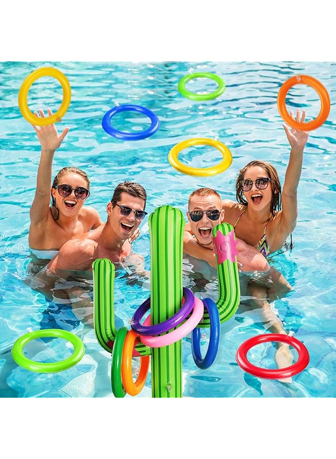 KASTWAVE Pool Toys Ring Toss Inflatable Cactus Pool Games Toys With 16 Rings Floating Swimming Pool Ring For Multiplayer Water Pool Games Boys Girls Adults Family Summer Pool Beach (2 Sets) - Image 1