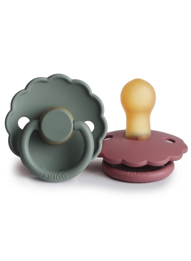 FRIGG Daisy Natural Rubber Baby Pacifier ; Made In Denmark ; Bpafree (Dusty Rose/Lily Pad 06 Months) 2Pack - Image 1