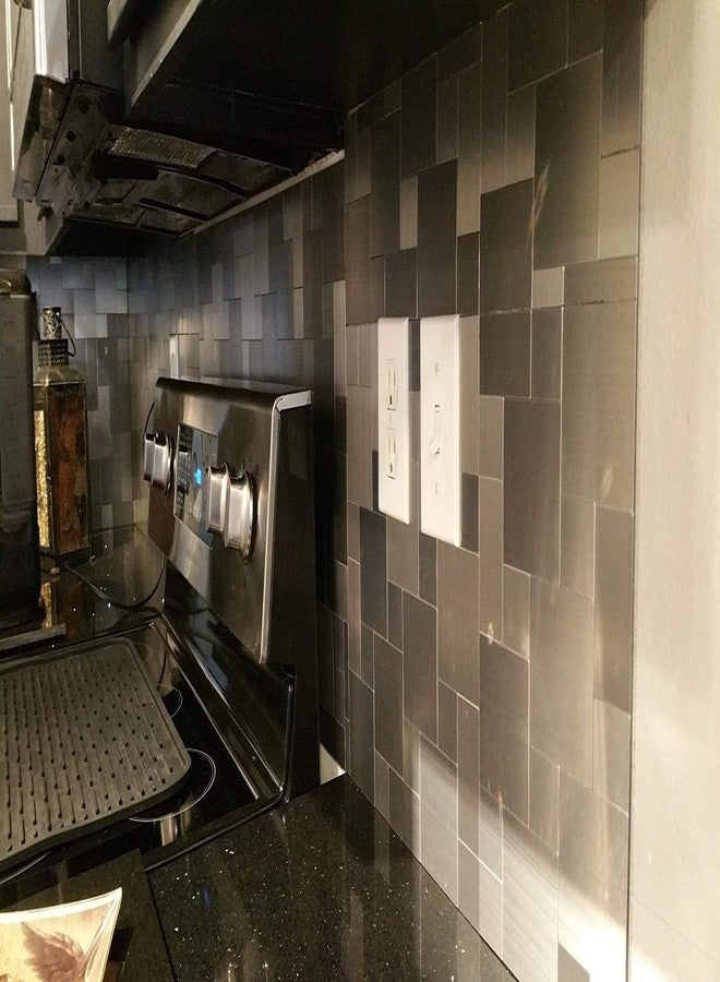 Art3d Peel and Stick On Metal Steel Backsplashes, 10-Piece Puzzle Brush Silver Square - Image 3