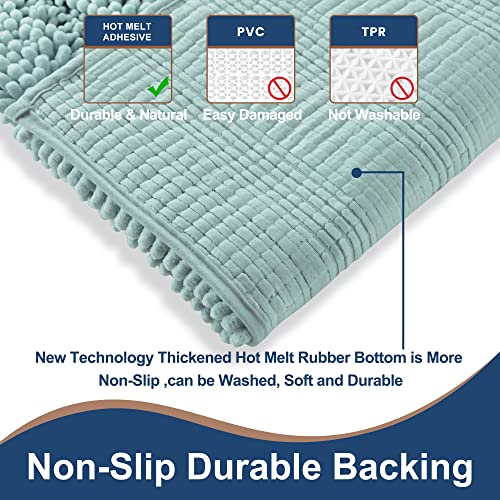 FLOLEOPA Non Slip Thick Shaggy Chenille Bathroom Rug Sets 2 Piece Thickened Hot Melt Rubber Bottom Bath Mats for Bathroom Bath Rugs Quick Dry Machine Washable for Shower Spa Blue 32x20 Plus 17x24 - Image 3