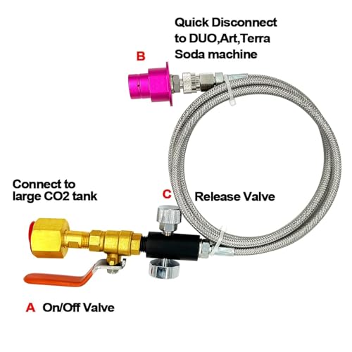 VaVoger Soda Hose Kit Soda Maker Quick Connect Co2 Adapter with Flow Control Ball Valve, 60inch High Pressure Stainless Steel Hose Compatible with Gaia Terra DUO Art Soda Machine - Image 4