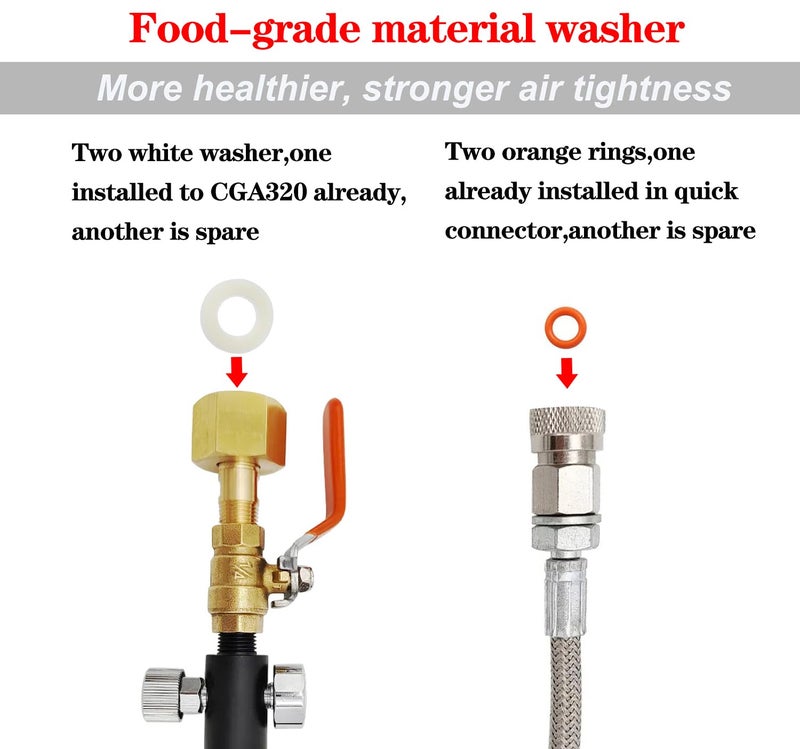 VaVoger Soda Hose Kit Soda Maker Quick Connect Co2 Adapter with Flow Control Ball Valve, 60inch High Pressure Stainless Steel Hose Compatible with Gaia Terra DUO Art Soda Machine - Image 5