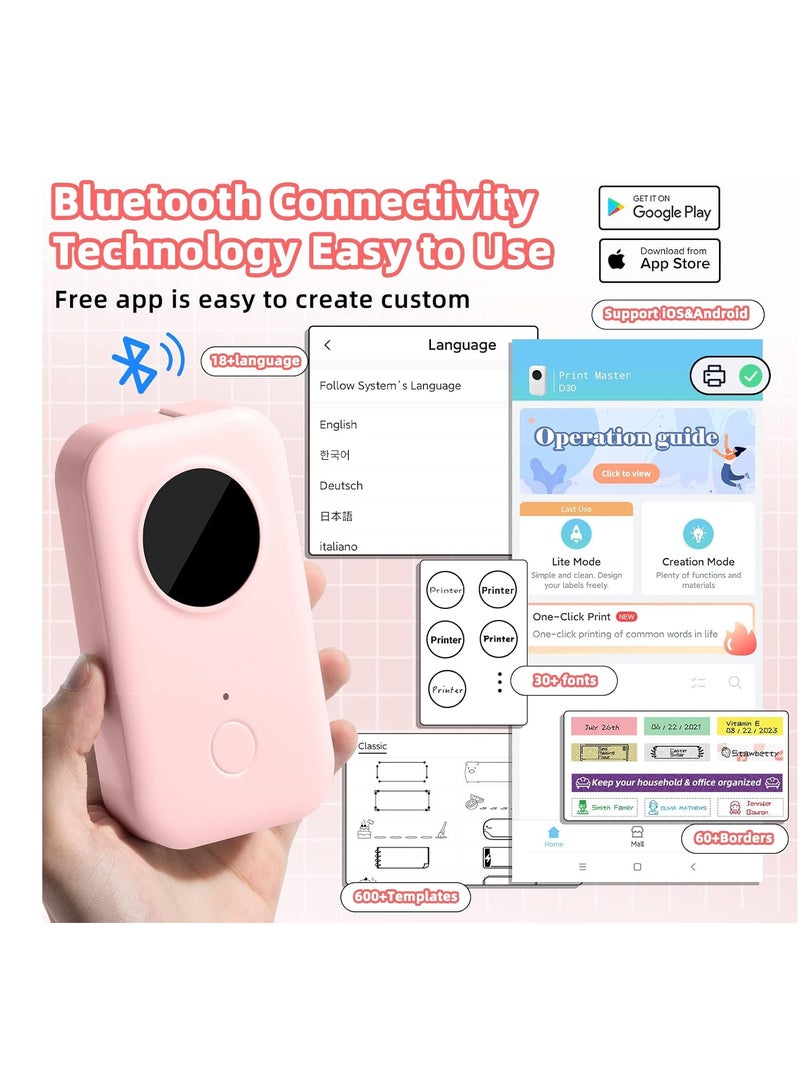 Phomemo D30 Label Printer- Portable Mini Thermal Bluetooth Label Maker,Label Maker Machine Easy to use for Organization, Home, Office,Include 1Roll D30 Thermal Paper,Color-Pink - Image 2