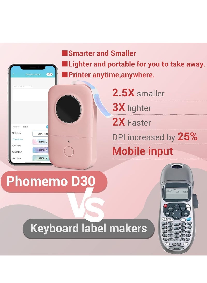 Phomemo D30 Label Printer- Portable Mini Thermal Bluetooth Label Maker,Label Maker Machine Easy to use for Organization, Home, Office,Include 1Roll D30 Thermal Paper,Color-Pink - Image 3