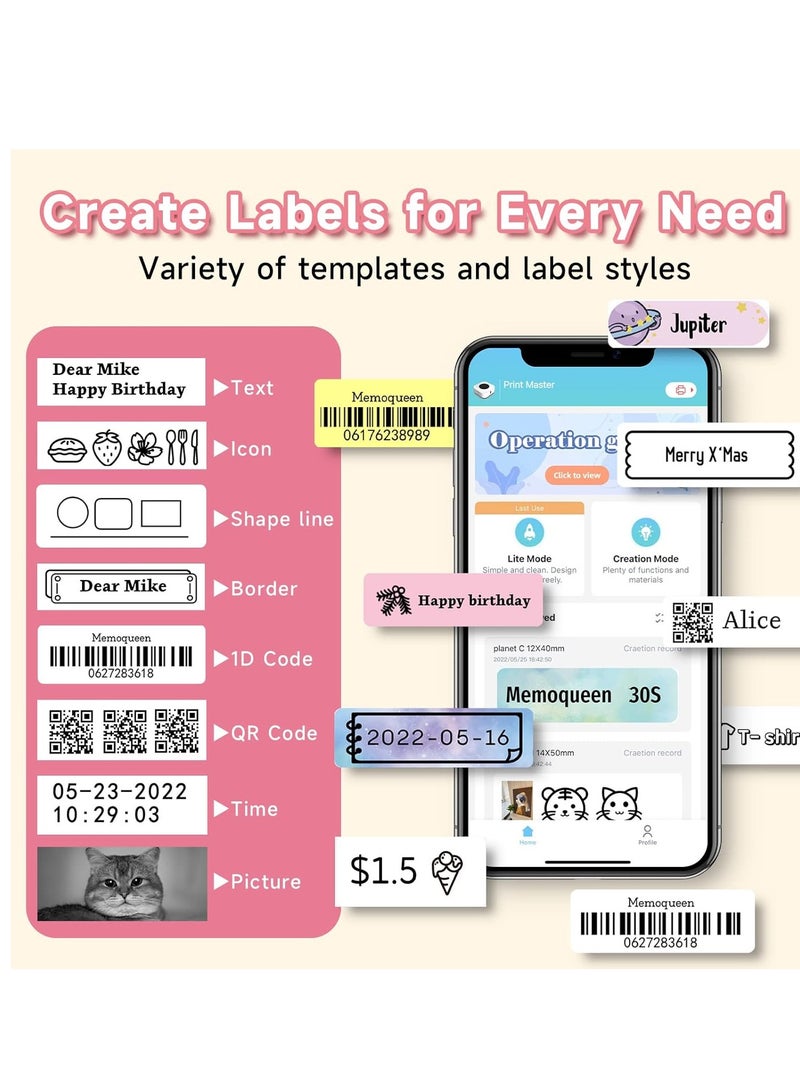 Phomemo D30 Label Printer- Portable Mini Thermal Bluetooth Label Maker,Label Maker Machine Easy to use for Organization, Home, Office,Include 1Roll D30 Thermal Paper,Color-Pink - Image 4