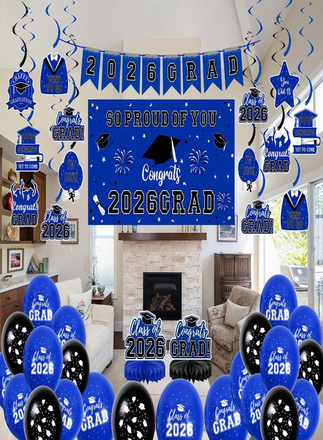 Yunfan 59Pcs Graduation Decorations 2026 Backdrop Balloons Banner Centerpiece Hanging Swirls Grad Class of 2026 Decorations for kindergarten K-12th College Any Grade Blue Themed - Image 5