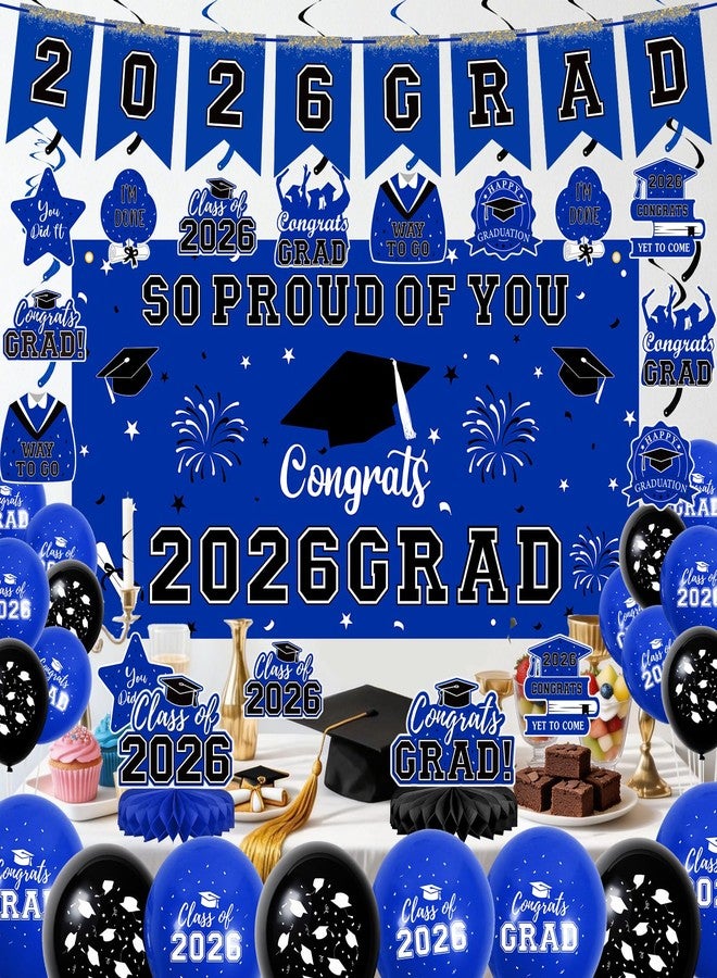 Yunfan 59Pcs Graduation Decorations 2026 Backdrop Balloons Banner Centerpiece Hanging Swirls Grad Class of 2026 Decorations for kindergarten K-12th College Any Grade Blue Themed - Image 4