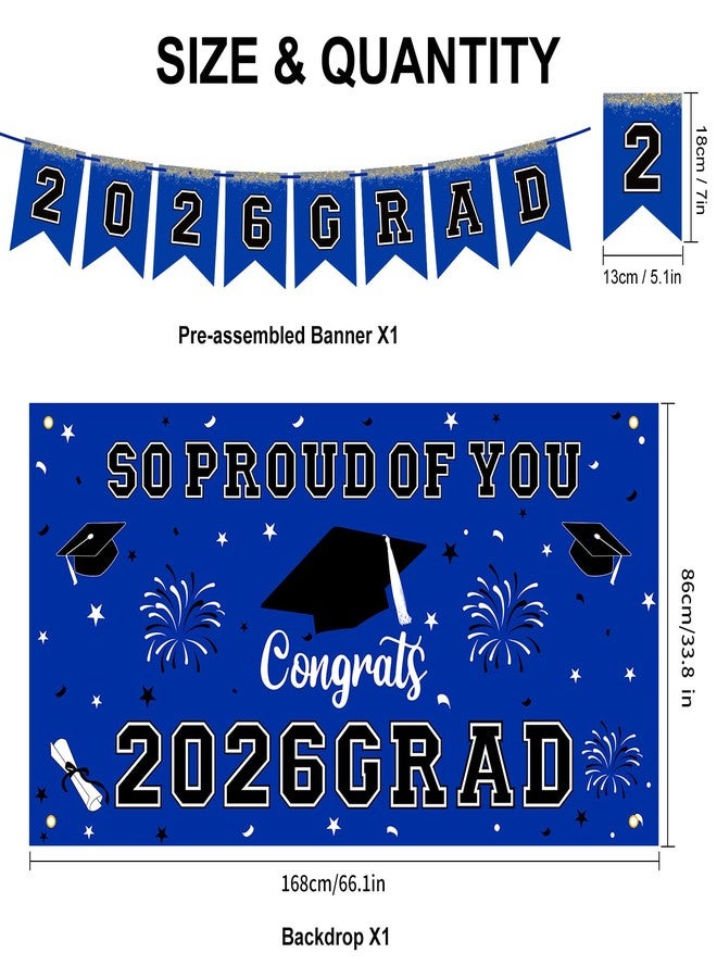 Yunfan 59Pcs Graduation Decorations 2026 Backdrop Balloons Banner Centerpiece Hanging Swirls Grad Class of 2026 Decorations for kindergarten K-12th College Any Grade Blue Themed - Image 2