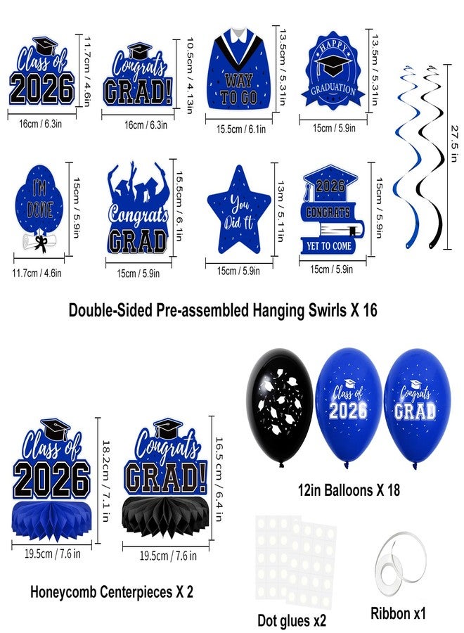 Yunfan 59Pcs Graduation Decorations 2026 Backdrop Balloons Banner Centerpiece Hanging Swirls Grad Class of 2026 Decorations for kindergarten K-12th College Any Grade Blue Themed - Image 3