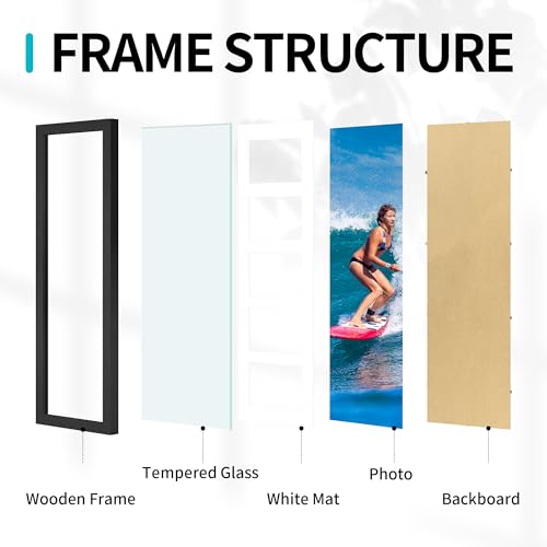 Flocey 8x24 Picture Frame with Tempered Glass, 4x6 picture frame collage, Display Five 4x6 Photos with Mat or One 8 x 24 Picture without Mat - Horizontal or Vertical Wall Mounting, 2 Pack, Black - Image 3
