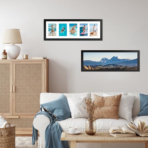 Flocey 8x24 Picture Frame with Tempered Glass, 4x6 picture frame collage, Display Five 4x6 Photos with Mat or One 8 x 24 Picture without Mat - Horizontal or Vertical Wall Mounting, 2 Pack, Black - Image 4