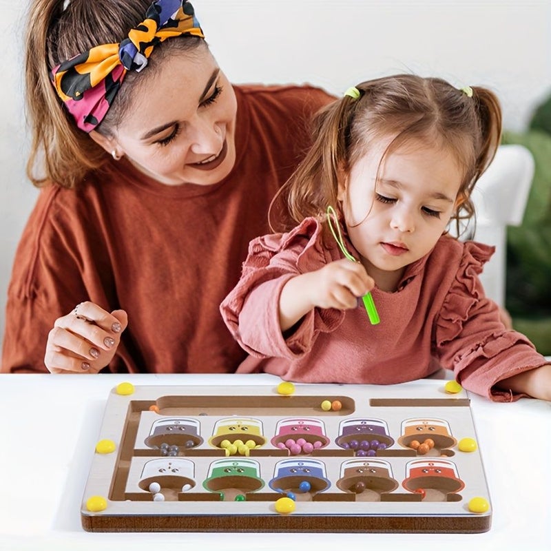 Magnetic Color Roll On Wooden Bead Maze Writing Counting Training Fun Toy - Image 2