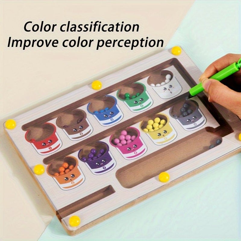 Magnetic Color Roll On Wooden Bead Maze Writing Counting Training Fun Toy - Image 3