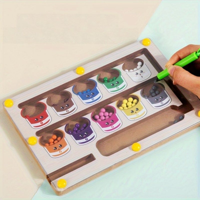 Magnetic Color Roll On Wooden Bead Maze Writing Counting Training Fun Toy - Image 1