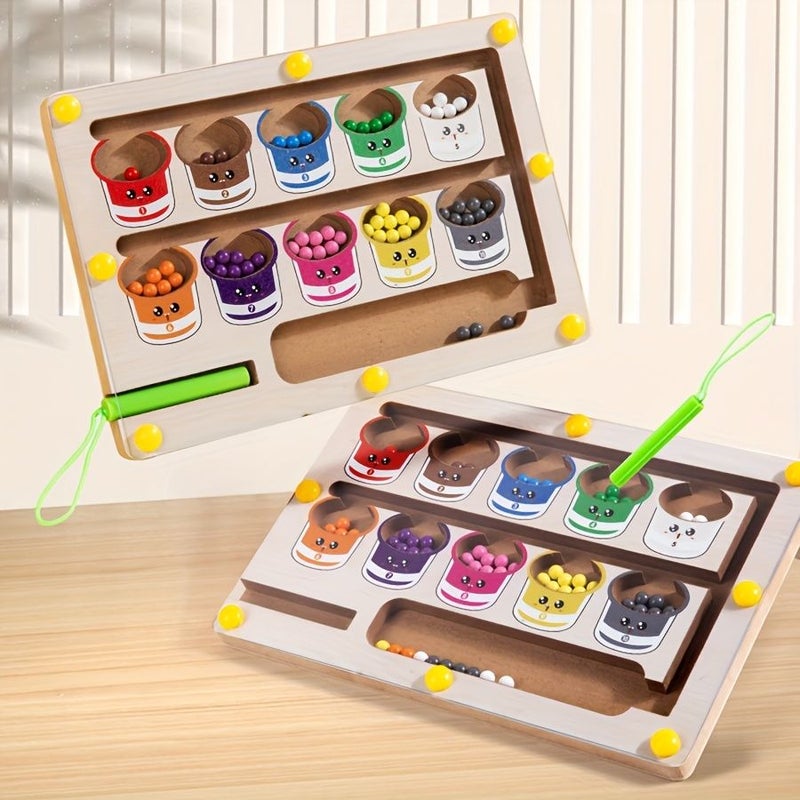 Magnetic Color Roll On Wooden Bead Maze Writing Counting Training Fun Toy - Image 4