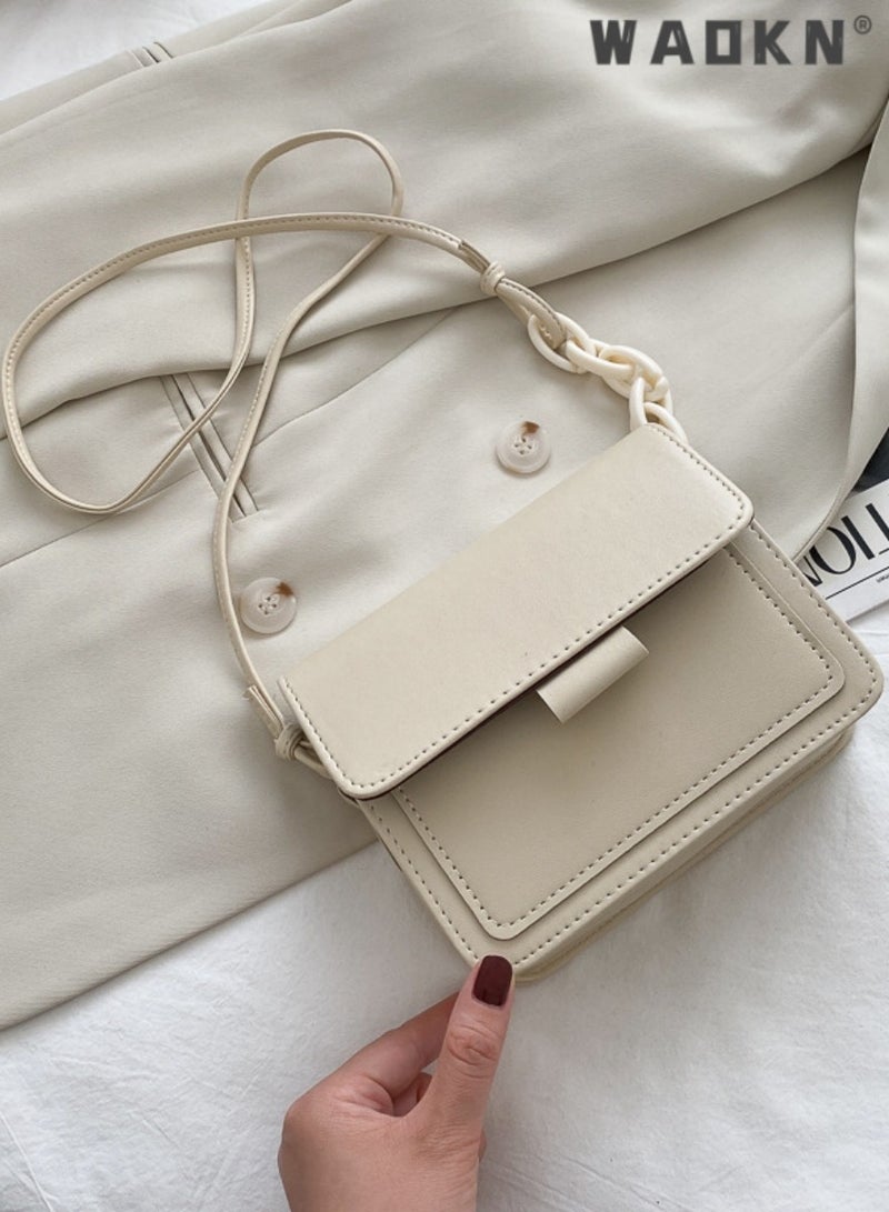 WAOKN Women's Fashion Retro Crossbody Bag, Casual Fashion Chain Shoulder Bag Messenger Bag for Ladies, College Student Versatile Flip Style Simple Tote Bag Carrying Bag（White) - Image 1