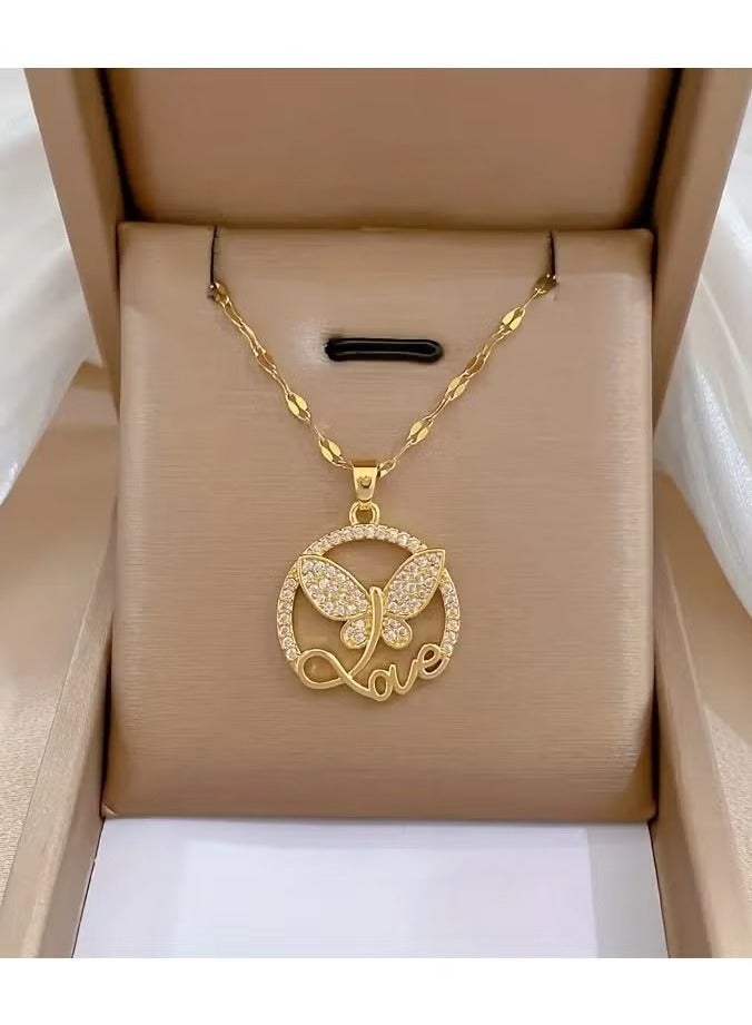 قلادة على شكل فراشة من الفولاذ المقاوم للصدأ مع حرف حب مرصعة بزركونيا مكعبة، سلسلة الترقوة العصرية هدية مجوهرات للنساء والفتيات - Image 5