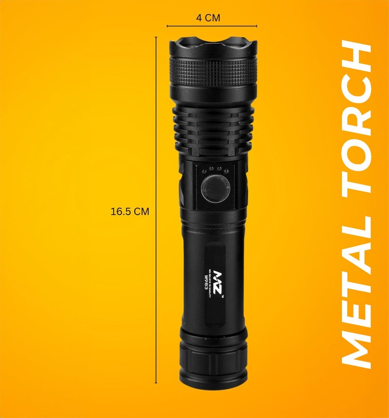 MZ M983 (Rechargeable LED Metal Torch) Zoomable 5 Modes Flashlight, Super Bright 100W Light with 1200mAh Battery - Image 5