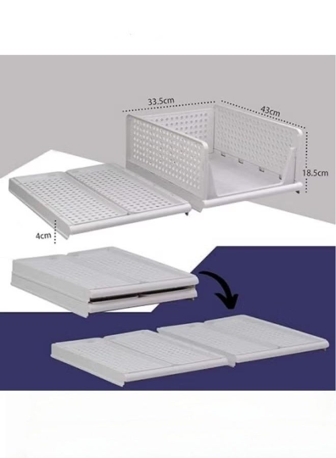 MIXDE Stackable Plastic Storage Basket 4PCS Large Foldable Closet Organizer Stackable Drawer for Wardrobe Cabinet Kitchen Bathroom Office White - Image 5