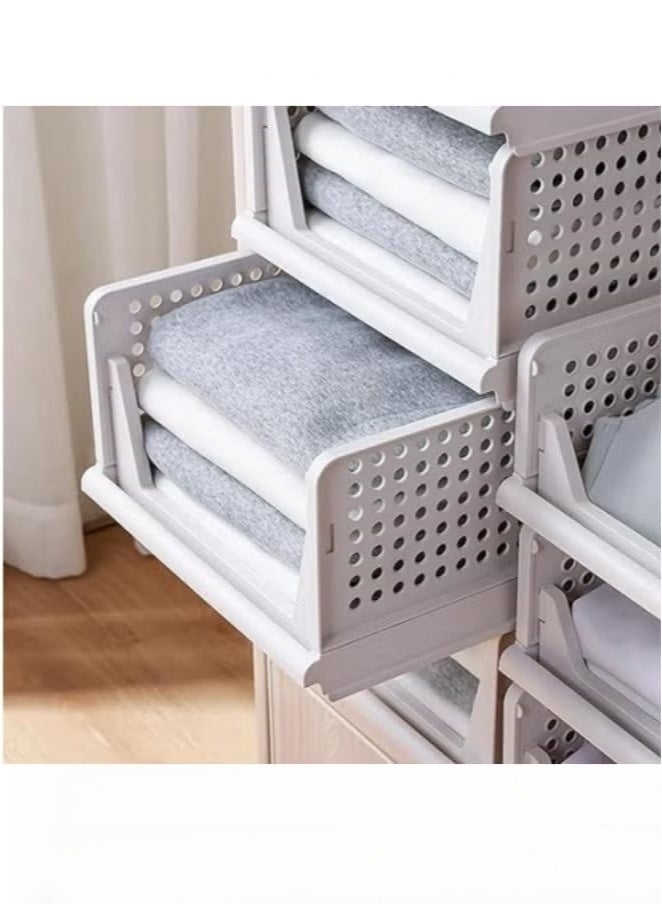 MIXDE Stackable Plastic Storage Basket 4PCS Large Foldable Closet Organizer Stackable Drawer for Wardrobe Cabinet Kitchen Bathroom Office White - Image 3