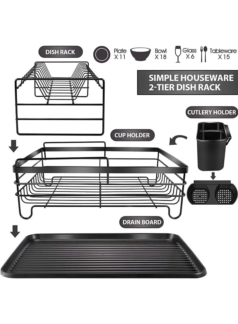 S2C Dish Drying Rack – Large Countertop Dish Drainer with Antibacterial Coating, Kitchen Organizer Plate Rack & Utensil Holder, Durable Dish Drying Stand for Plates, Bowls, Cups & Cutlery (STYLE A) - Image 3
