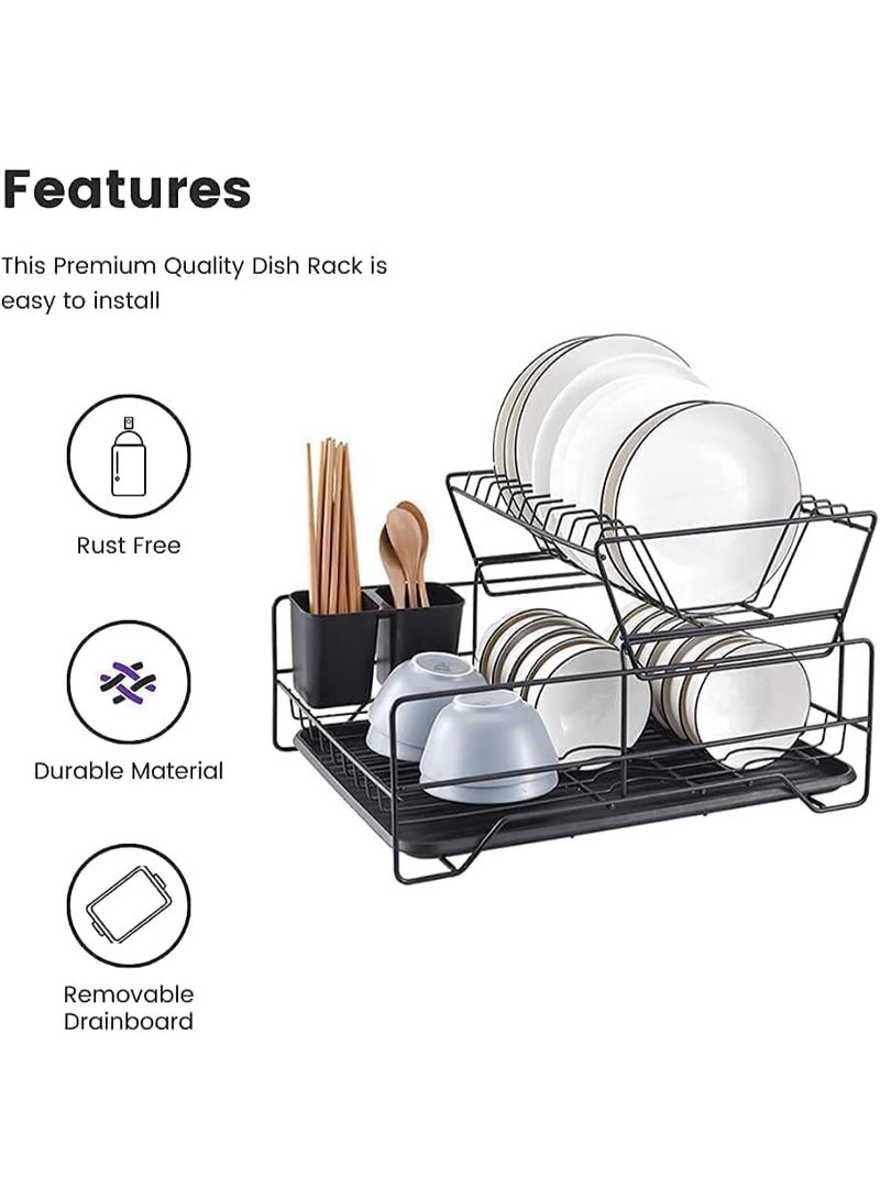 S2C Dish Drying Rack – Large Countertop Dish Drainer with Antibacterial Coating, Kitchen Organizer Plate Rack & Utensil Holder, Durable Dish Drying Stand for Plates, Bowls, Cups & Cutlery (STYLE A) - Image 4
